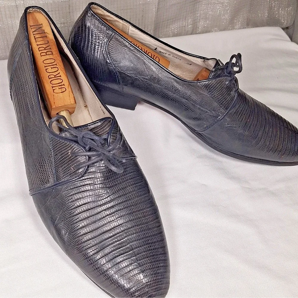 Giorgio Brutini Dark Gray Black Genuine Lizard Skin Leather Dress Shoes 13 M